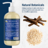 Back label of hypoallergenic body wash bottle with oatmeal and licorice root, highlighting gentle formula for delicate skin.