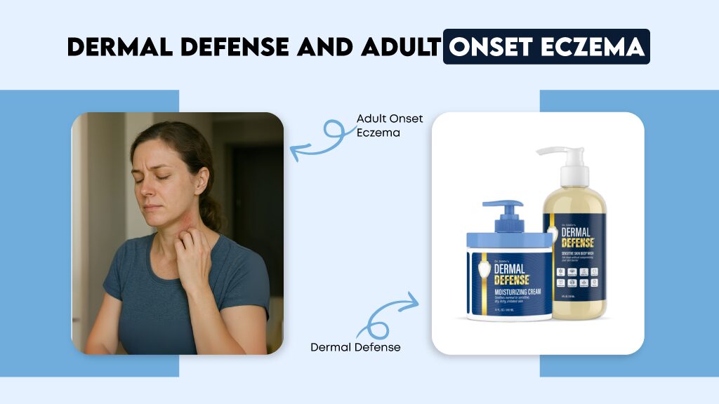 Fragrance-free eczema body wash for adults by Dermal Defense, dermatologist approved.